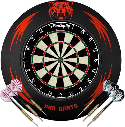 Pennpliy Bristle Dart Board Set, Professional Dart Board 18" with Steel Tip Darts Outdoor Dartboard Set, Compressed Sisal Metal Wire Board with Rotating Number Ring Includes 6pcs 18g Darts in Saudi Arabia