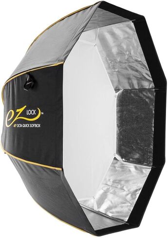 Flashpoint XPLOR 600 PRO TTL - Glow EZ Lock Octa Quick XL Softbox مع حامل بوينز (48 بوصة)، حامل ضوء Flashpoint 10 بوصات على مجموعة قاعدة السلحفاة مع ذراع قبضة 40 بوصة، رأسين GOBO، دبوس صغير - كروم in Kuwait