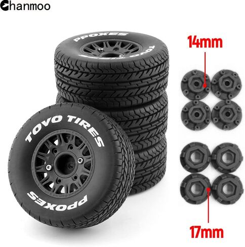 إطارات وعجلات شاحنة Chanmoo 1/10 RC قصيرة مع 12 مم 14 مم 17 مم سداسية 113 مم 1/8 إطارات مطاطية لمقياس 1/8 أو 1/10 على الطريق سيارة HSP Sonic 94102 GT PTG-2 Tamiya TT02 RC سيارة سباق 4 قطع (أسود A ) in Saudi Arabia