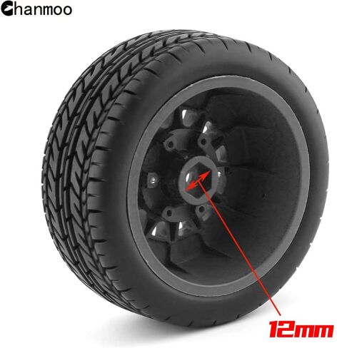 إطارات وعجلات شاحنة Chanmoo 1/10 RC قصيرة مع 12 مم 14 مم 17 مم سداسية 113 مم 1/8 إطارات مطاطية لمقياس 1/8 أو 1/10 على الطريق سيارة HSP Sonic 94102 GT PTG-2 Tamiya TT02 RC سيارة سباق 4 قطع (أسود A ) in Saudi Arabia