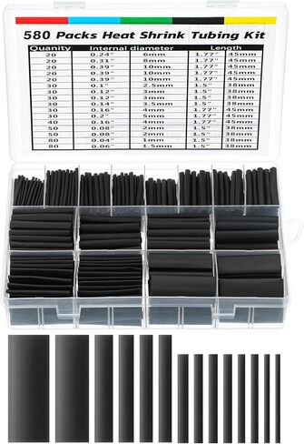 Bates- Heat Shrink Tubing Kit, 11 Sizes, 2:1 Ratio, 580 pcs, Heat Shrink Wrap, Wire Shrink Wrap Tubing, Wire Shrink Tubing, Wire Heat Shrink, Electrical Shrink Wrap Tubing, Shrink Tubing for Wires in Saudi Arabia