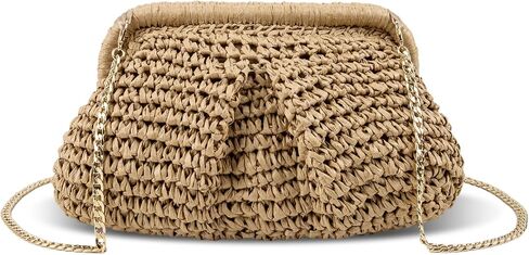 XSUIOY Straw Clutch Purse for Women Woven Dumpling Bag Summer Straw Beach Bag Crossbody Crochet Purses Shoulder Handbag in Saudi Arabia