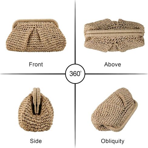 XSUIOY Straw Clutch Purse for Women Woven Dumpling Bag Summer Straw Beach Bag Crossbody Crochet Purses Shoulder Handbag in Saudi Arabia