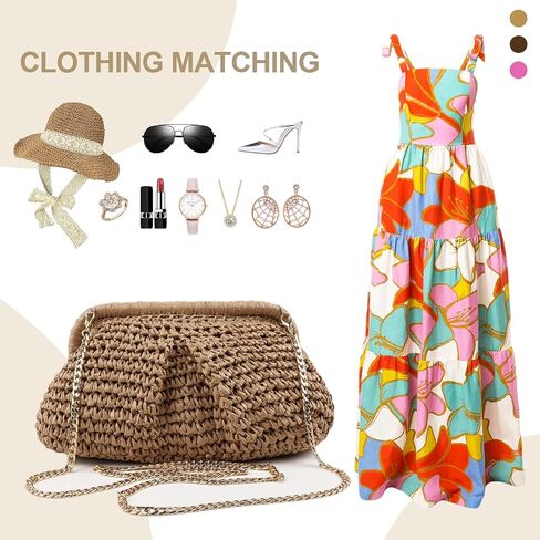XSUIOY Straw Clutch Purse for Women Woven Dumpling Bag Summer Straw Beach Bag Crossbody Crochet Purses Shoulder Handbag in Saudi Arabia