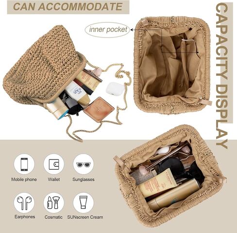 XSUIOY Straw Clutch Purse for Women Woven Dumpling Bag Summer Straw Beach Bag Crossbody Crochet Purses Shoulder Handbag in Saudi Arabia