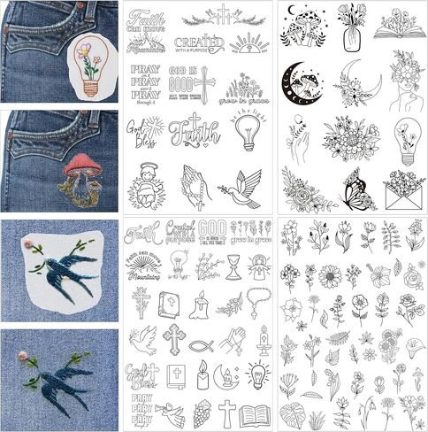 Water Soluble Embroidery Patterns - Stick & Stitch Embroidery Paper Wash Away, Water Soluble Stabilizer for Embroidery, Angel Cross Dove Bible Verse Flower Design, Suprise for Hand Sewing Lover in Saudi Arabia