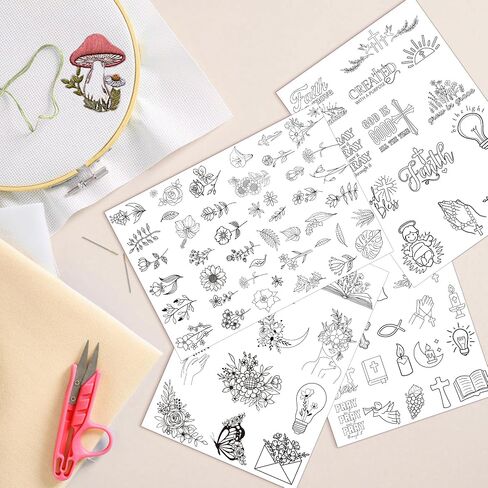 Water Soluble Embroidery Patterns - Stick & Stitch Embroidery Paper Wash Away, Water Soluble Stabilizer for Embroidery, Angel Cross Dove Bible Verse Flower Design, Suprise for Hand Sewing Lover in Saudi Arabia