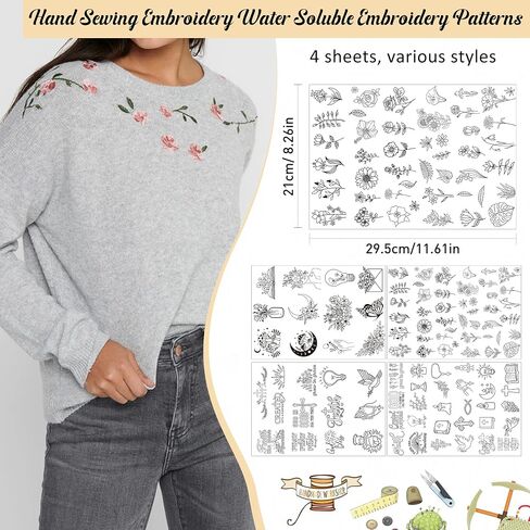 Water Soluble Embroidery Patterns - Stick & Stitch Embroidery Paper Wash Away, Water Soluble Stabilizer for Embroidery, Angel Cross Dove Bible Verse Flower Design, Suprise for Hand Sewing Lover in Saudi Arabia