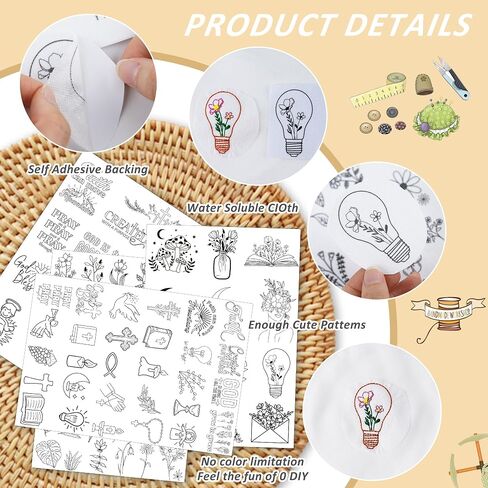 Water Soluble Embroidery Patterns - Stick & Stitch Embroidery Paper Wash Away, Water Soluble Stabilizer for Embroidery, Angel Cross Dove Bible Verse Flower Design, Suprise for Hand Sewing Lover in Saudi Arabia