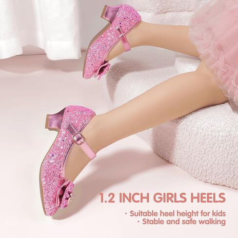 Hehainom Girls Dress Shoes Low Heels Mary Jane Flower Girl Wedding Party Communion Toddler Kids Heels in Kuwait