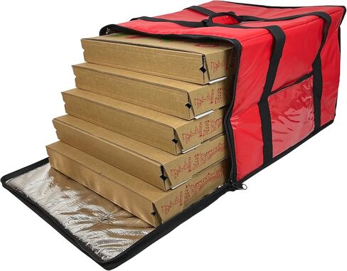 FSE Insulated Pizza Food Delivery Bag Carrier, 18 Inch x 18 Inch x 13 Inch, Breathable Design, Fits Five 16" Pizza Boxes, or Four 18" Pizza Boxes, for Hot or Cold Items, Red in Saudi Arabia