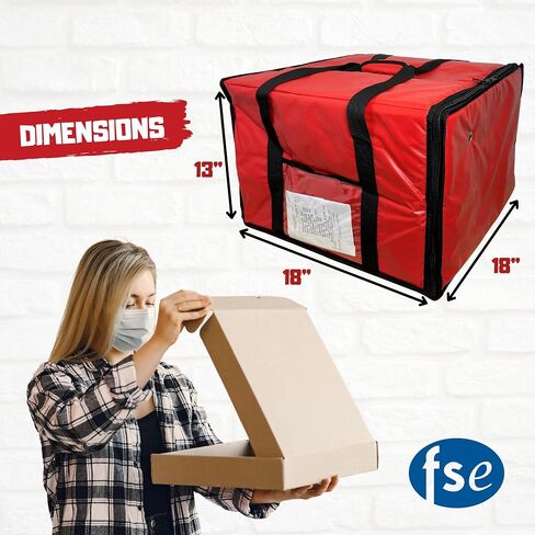 FSE Insulated Pizza Food Delivery Bag Carrier, 18 Inch x 18 Inch x 13 Inch, Breathable Design, Fits Five 16" Pizza Boxes, or Four 18" Pizza Boxes, for Hot or Cold Items, Red in Saudi Arabia
