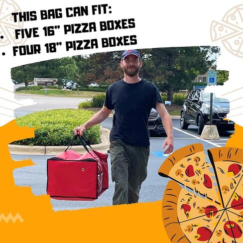 FSE Insulated Pizza Food Delivery Bag Carrier, 18 Inch x 18 Inch x 13 Inch, Breathable Design, Fits Five 16" Pizza Boxes, or Four 18" Pizza Boxes, for Hot or Cold Items, Red in Saudi Arabia