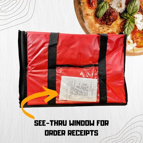 FSE Insulated Pizza Food Delivery Bag Carrier, 18 Inch x 18 Inch x 13 Inch, Breathable Design, Fits Five 16" Pizza Boxes, or Four 18" Pizza Boxes, for Hot or Cold Items, Red in Saudi Arabia