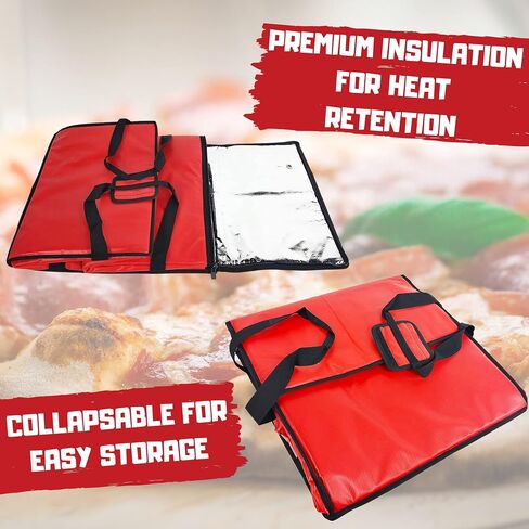 FSE Insulated Pizza Food Delivery Bag Carrier, 18 Inch x 18 Inch x 13 Inch, Breathable Design, Fits Five 16" Pizza Boxes, or Four 18" Pizza Boxes, for Hot or Cold Items, Red in Saudi Arabia