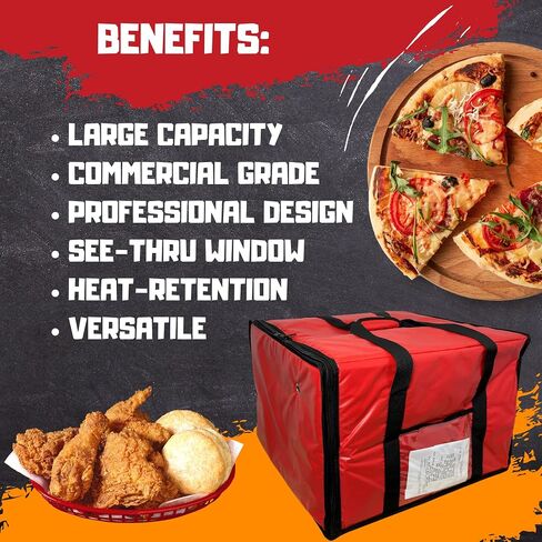FSE Insulated Pizza Food Delivery Bag Carrier, 18 Inch x 18 Inch x 13 Inch, Breathable Design, Fits Five 16" Pizza Boxes, or Four 18" Pizza Boxes, for Hot or Cold Items, Red in Saudi Arabia
