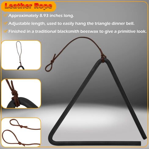 Triangle Dinner Bell Including Metal Hanger and Call Striker, Classical Cast Steel Cowboy Western Dinner Calling Bell for Chuck Wagon Décor in Saudi Arabia