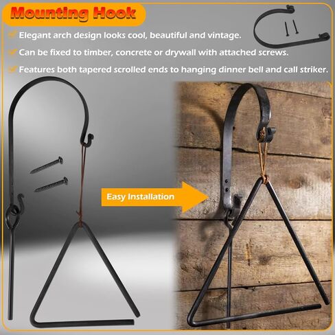 Triangle Dinner Bell Including Metal Hanger and Call Striker, Classical Cast Steel Cowboy Western Dinner Calling Bell for Chuck Wagon Décor in Saudi Arabia