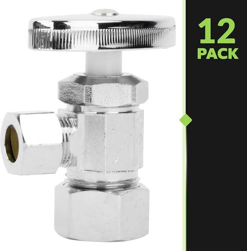 Homewerks 638 5202 1/2" NOM Comp x 3/8" OD Comp صمام إغلاق زاوية متعدد الانعطاف، كروم، 12 حزمة in Kuwait