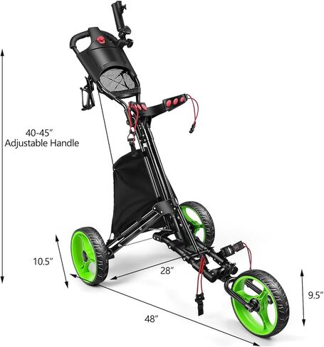 عربة دفع جولف قابلة للطي بثلاث عجلات من HOW TRUE - قابلة للطي والفتح بزر واحد في ثانية واحدة - فرامل قدم - حقيبة تبريد - حامل مظلة in Kuwait