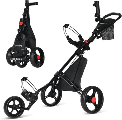 Lakehood Golf Push Cart, Lightweight Push Cart Golf, 3 Wheel Golf Push Carts Easy to Open/Fold with Scorecard Holder Umbrella Holder Storage Bag Golf Pull Cart Golf Bag Cart for Golfer Lovers in Kuwait