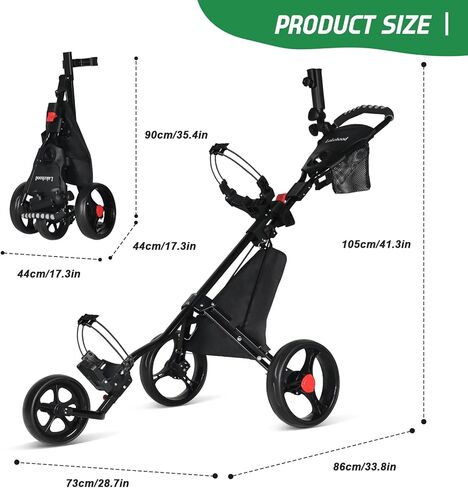 Lakehood Golf Push Cart, Lightweight Push Cart Golf, 3 Wheel Golf Push Carts Easy to Open/Fold with Scorecard Holder Umbrella Holder Storage Bag Golf Pull Cart Golf Bag Cart for Golfer Lovers in Kuwait