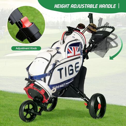 Lakehood Golf Push Cart, Lightweight Push Cart Golf, 3 Wheel Golf Push Carts Easy to Open/Fold with Scorecard Holder Umbrella Holder Storage Bag Golf Pull Cart Golf Bag Cart for Golfer Lovers in Kuwait
