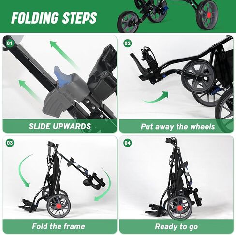 Lakehood Golf Push Cart, Lightweight Push Cart Golf, 3 Wheel Golf Push Carts Easy to Open/Fold with Scorecard Holder Umbrella Holder Storage Bag Golf Pull Cart Golf Bag Cart for Golfer Lovers in Kuwait