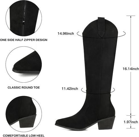 SHIBEVER Cowboy Boots for Women Knee High Suede Pointed Toe Cowgirl Boots Embroidered Pull-On Chunky Heel Western Boots in Kuwait