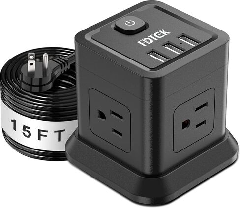 FDTEK Power Strip USB C, 4 Outlets 3 USB Ports 5 FT Extension Cord White in Kuwait