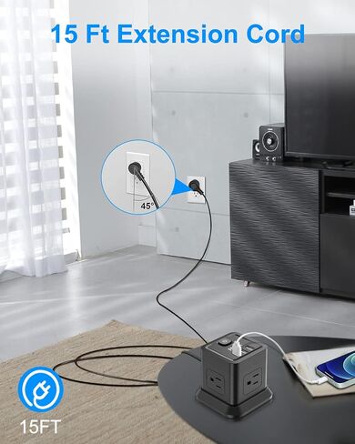 FDTEK Power Strip USB C, 4 Outlets 3 USB Ports 5 FT Extension Cord White in Kuwait