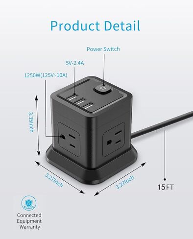 FDTEK Power Strip USB C, 4 Outlets 3 USB Ports 5 FT Extension Cord White in Kuwait