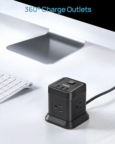 FDTEK Power Strip USB C, 4 Outlets 3 USB Ports 5 FT Extension Cord White in Kuwait