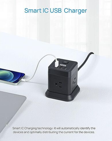 FDTEK Power Strip USB C, 4 Outlets 3 USB Ports 5 FT Extension Cord White in Kuwait