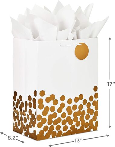 Hallmark 15" Extra Large Mother's Day Gift Bag with Tissue Paper (Bright Pink with Black Dots and Gold Foil) for Moms, Nanas, Grandmas in Saudi Arabia