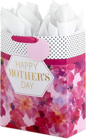 Hallmark 15" Extra Large Mother's Day Gift Bag with Tissue Paper (Bright Pink with Black Dots and Gold Foil) for Moms, Nanas, Grandmas in Saudi Arabia