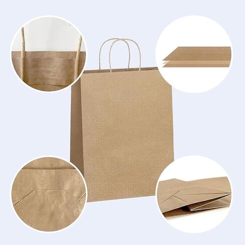 AlexHome 100 Pcs Brown Paper Bags with Handles,8x10x4 inch,Size Small-Medium,Paper Gift Bags,Kraft Paper Bags Bulk for Grocery/Business in Kuwait