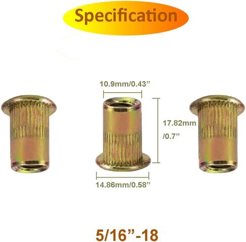 SCNUT 40 قطعة 1/4-20UNC صواميل برشام من الفولاذ الكربوني، رأس مسطح، صامولة إدراج ملولبة للمعادن مع جسم مخرش، صواميل مطلية بالزنك شديدة التحمل in Saudi Arabia