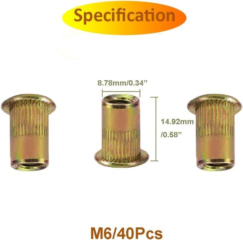 SCNUT 40 قطعة 1/4-20UNC صواميل برشام من الفولاذ الكربوني، رأس مسطح، صامولة إدراج ملولبة للمعادن مع جسم مخرش، صواميل مطلية بالزنك شديدة التحمل in Kuwait