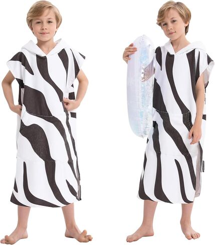 Rainleaf Surf Poncho Kids Changing Towel Quick Dry Pool Swim Beach Towel with Hood and Front Pocket Warm and Soft Microfiber Robe Towel-Bee-S(19"X29") in Kuwait