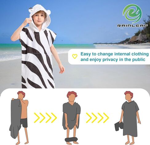 Rainleaf Surf Poncho Kids Changing Towel Quick Dry Pool Swim Beach Towel with Hood and Front Pocket Warm and Soft Microfiber Robe Towel-Bee-S(19"X29") in Kuwait