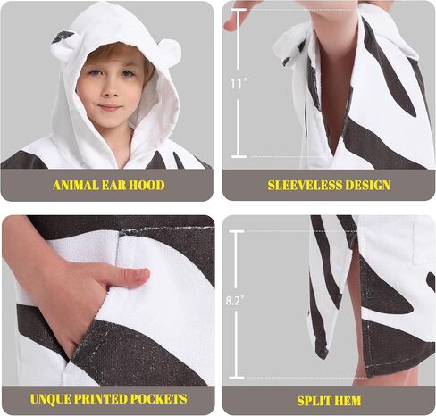 Rainleaf Surf Poncho Kids Changing Towel Quick Dry Pool Swim Beach Towel with Hood and Front Pocket Warm and Soft Microfiber Robe Towel-Bee-S(19"X29") in Kuwait