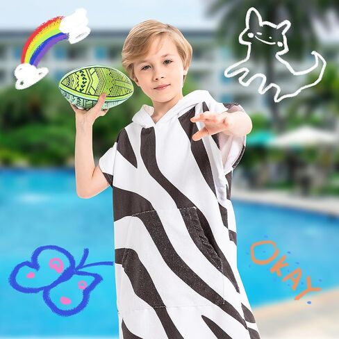 Rainleaf Surf Poncho Kids Changing Towel Quick Dry Pool Swim Beach Towel with Hood and Front Pocket Warm and Soft Microfiber Robe Towel-Bee-S(19"X29") in Kuwait