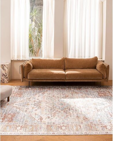 سجادة منطقة قابلة للغسل من Kokia مقاس 6x9 خفيفة الوزن ورقيقة للغاية وغير قابلة للانزلاق سجاد غرفة المعيشة عتيق مطبوع بوبر منخفض سجادة خفيفة الوزن لغرفة النوم وغرفة الطعام والمكتب والمنطقة الداخلية، أنيا برتقالية in Kuwait