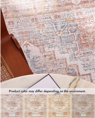 سجادة منطقة قابلة للغسل من Kokia مقاس 6x9 خفيفة الوزن ورقيقة للغاية وغير قابلة للانزلاق سجاد غرفة المعيشة عتيق مطبوع بوبر منخفض سجادة خفيفة الوزن لغرفة النوم وغرفة الطعام والمكتب والمنطقة الداخلية، أنيا برتقالية in Kuwait