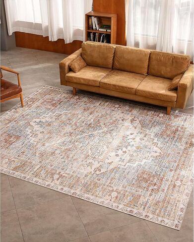 سجادة منطقة قابلة للغسل من Kokia مقاس 6x9 خفيفة الوزن ورقيقة للغاية وغير قابلة للانزلاق سجاد غرفة المعيشة عتيق مطبوع بوبر منخفض سجادة خفيفة الوزن لغرفة النوم وغرفة الطعام والمكتب والمنطقة الداخلية، أنيا برتقالية in Kuwait