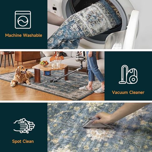 سجادة منطقة قابلة للغسل في الغسالة مقاس 6'x9'، سجاد منطقة بتصميم عتيق، سجادة منخفضة الوبر غير قابلة للانزلاق، سجاد سجاد كبير داخلي قابل للطي لغرفة المعيشة وغرفة النوم وغرفة الطعام والمطبخ والمكتب in Kuwait
