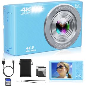 Digital Camera, 2026 Upgraded FHD 4K Small Digital Cameras with 64GB SD Card 2 Batteries, Compact Digital Camera with 16X Digital Zoom, Autofocus Travel Cameras for Vlogging for Teens Kids Boys Girls in Kuwait