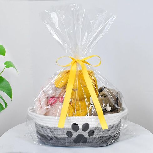 ABenkle Small Woven Basket with Handle, Cute Dog Baskets for Gifts Empty, Decorative Rope Woven Storage Dog Toy Basket, Nursery Baskets for Baby Shower, 12" x 8" x 5" in Saudi Arabia