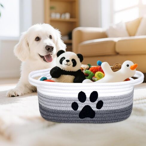 ABenkle Small Woven Basket with Handle, Cute Dog Baskets for Gifts Empty, Decorative Rope Woven Storage Dog Toy Basket, Nursery Baskets for Baby Shower, 12" x 8" x 5" in Saudi Arabia